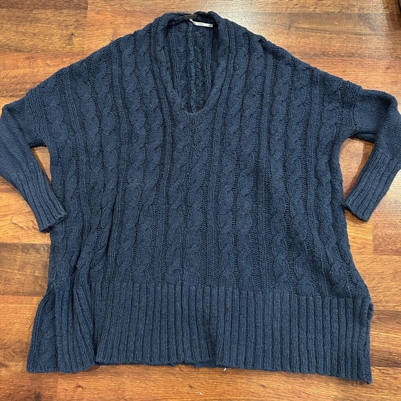 Free People Easy Cable Sweater Women’s Size Small Oversized V-neck Blue - Picture 1 of 6